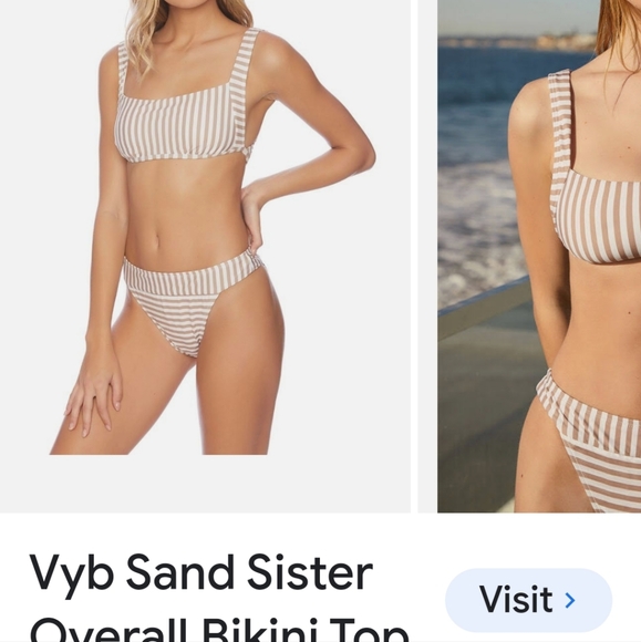 NWT VYB XS TAN WHITE STRIPED SWIM TOP - Picture 4 of 4
